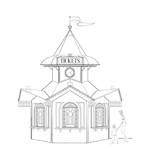 The ticket booth is made from Mahogany, a durable and lightweight wood. The pre-painted pieces interlock and fold apart to make the structure easy to setup and teardown.