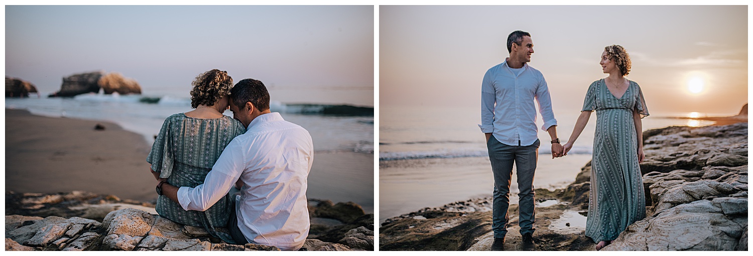 beach maternity session at sunset in santa cruz