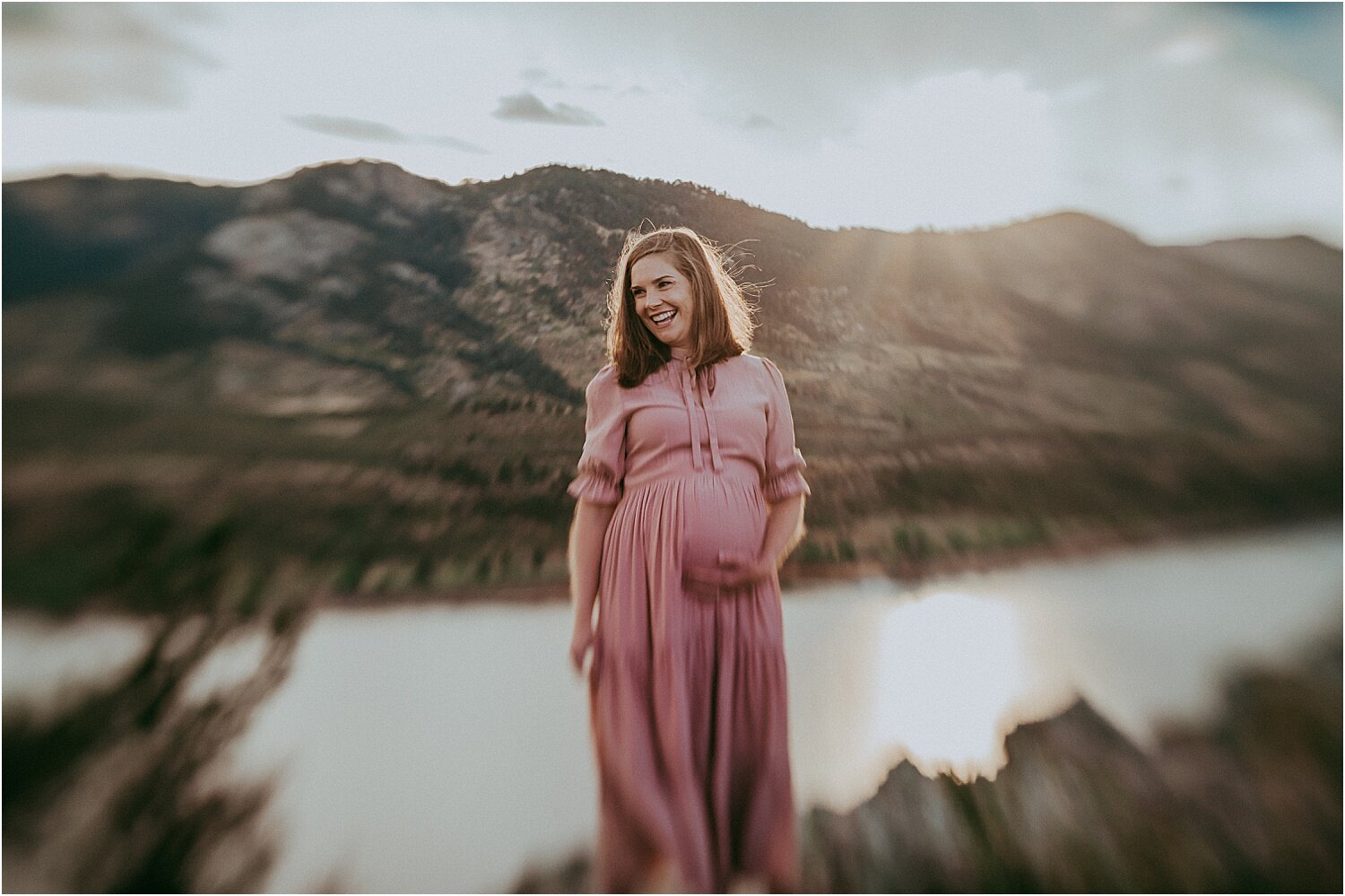  Photo of pink maternity dress by Roolee during Horsetooth Reservoir maternity session by Sunshine Lady Photography. 