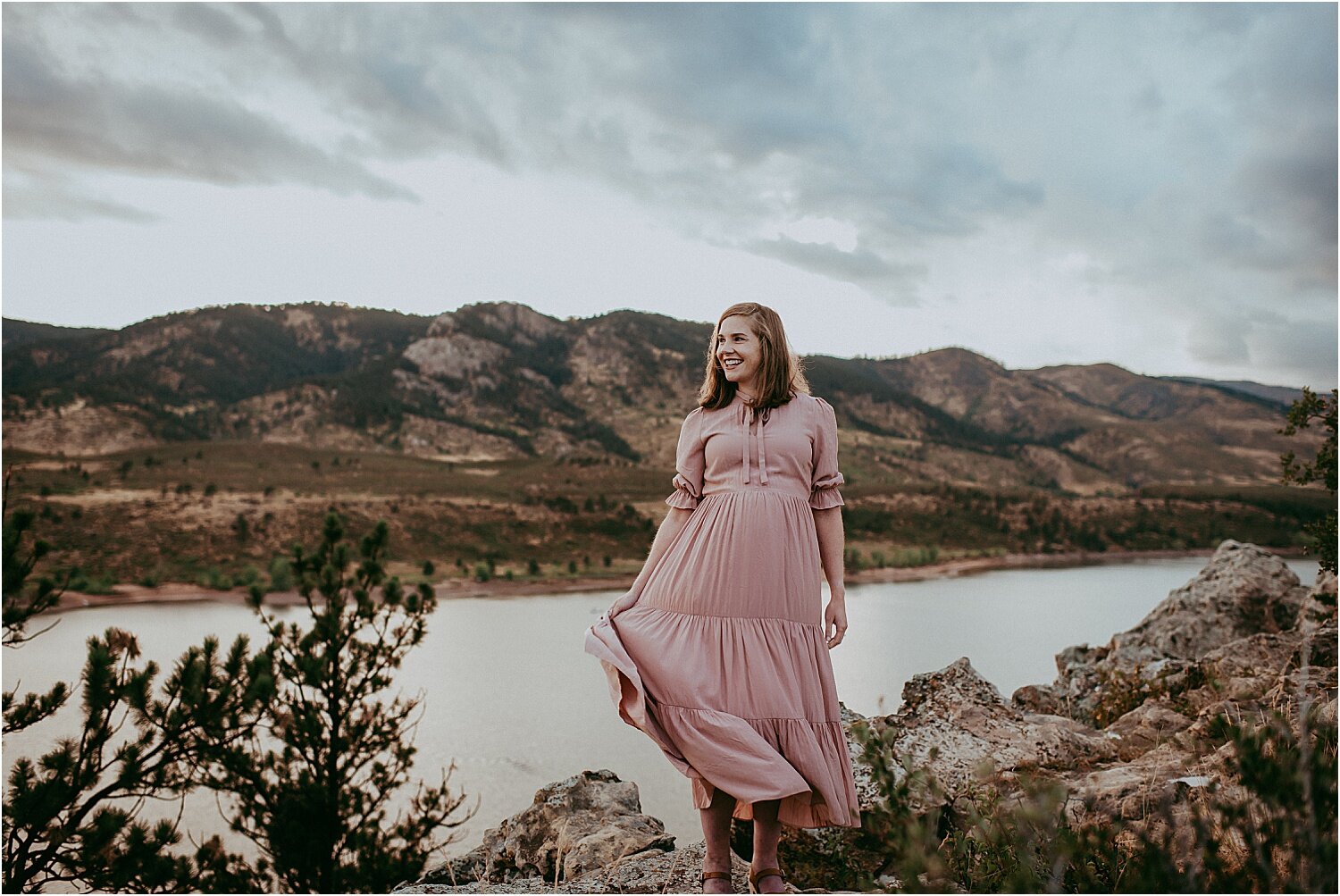  Photo of pink maternity dress by Roolee during Horsetooth Reservoir maternity session by Sunshine Lady Photography. 