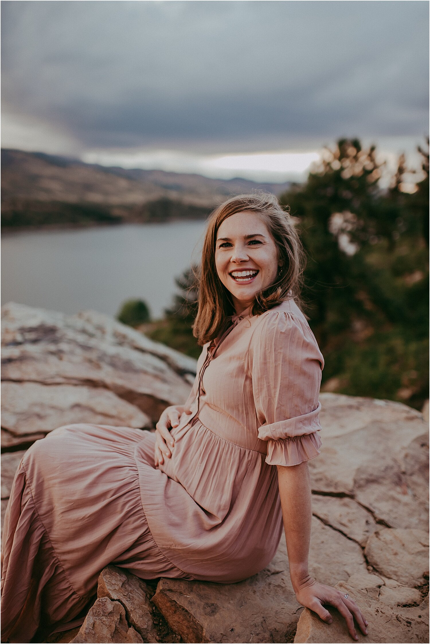  Photo of pink maternity dress by Roolee during Horsetooth Reservoir maternity session by Sunshine Lady Photography. 