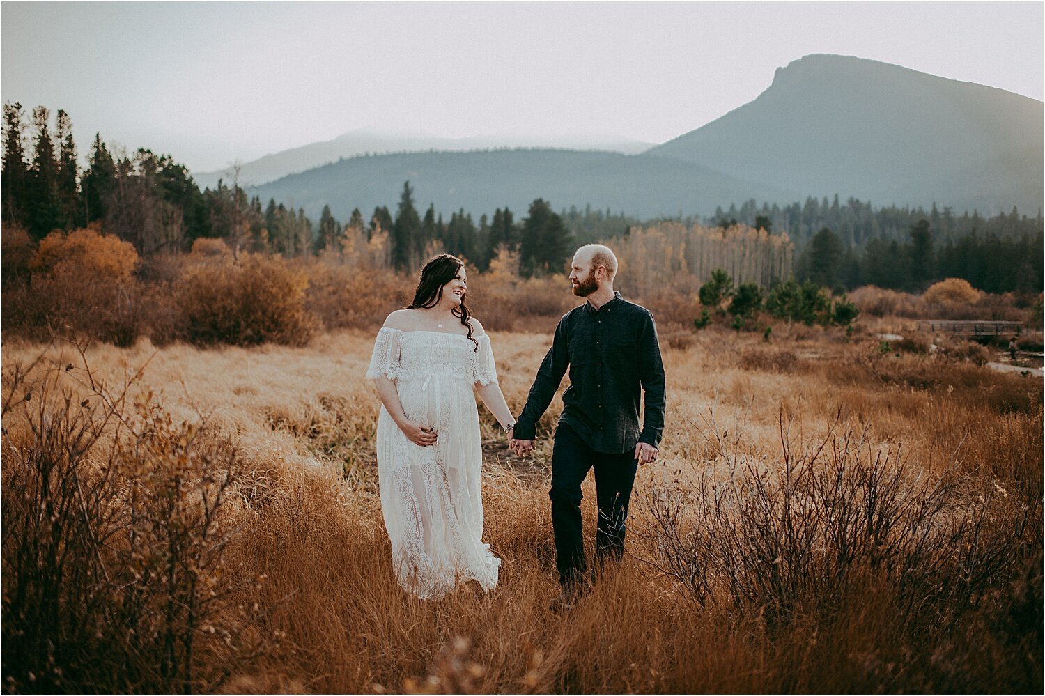 Boho Colorado Maternity Photo at Lily Lake in Colorado by Sunshine Lady Photography