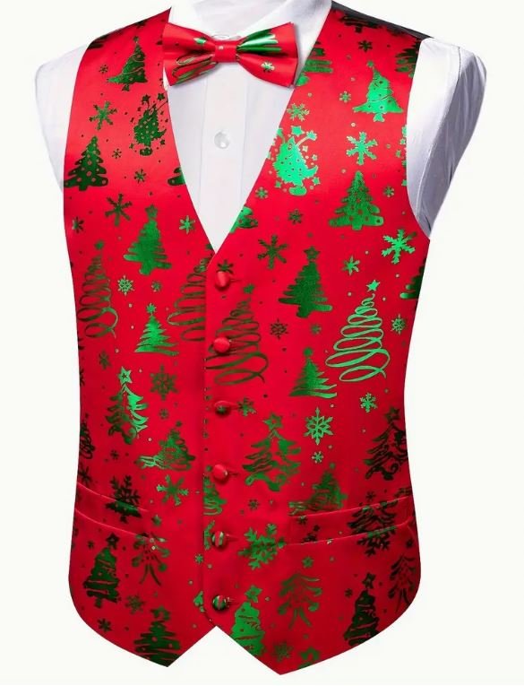 Xmas Vest red green trees.JPG