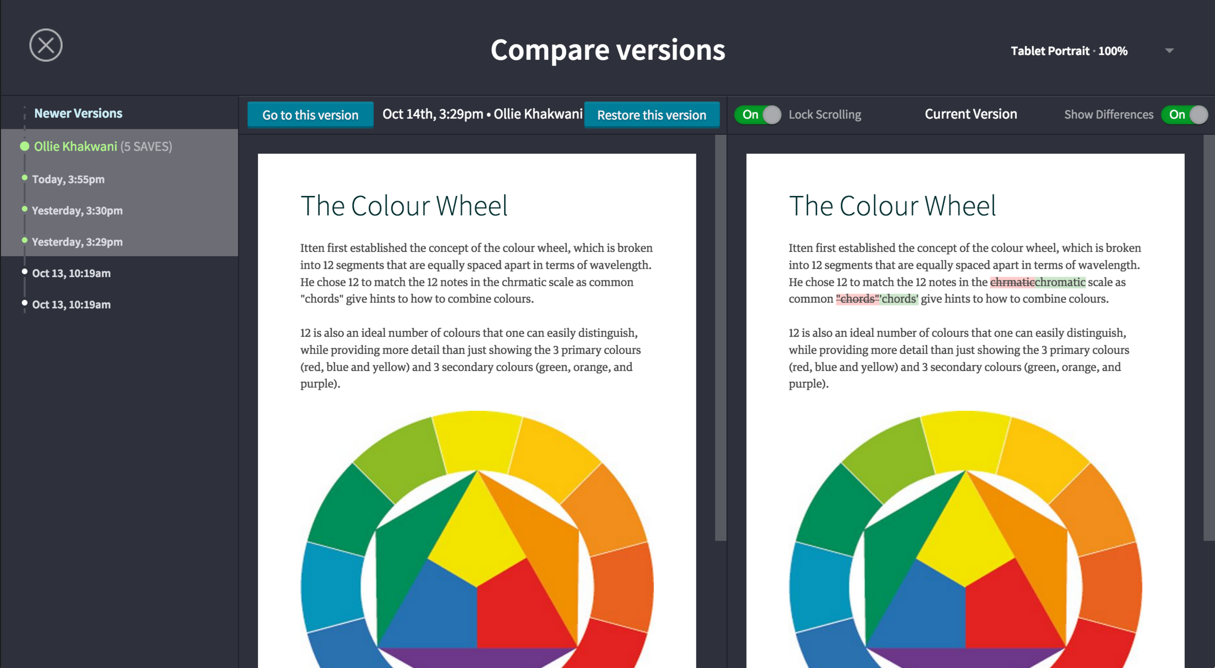 The existing Compare Versions. No way to undo individual changes :(