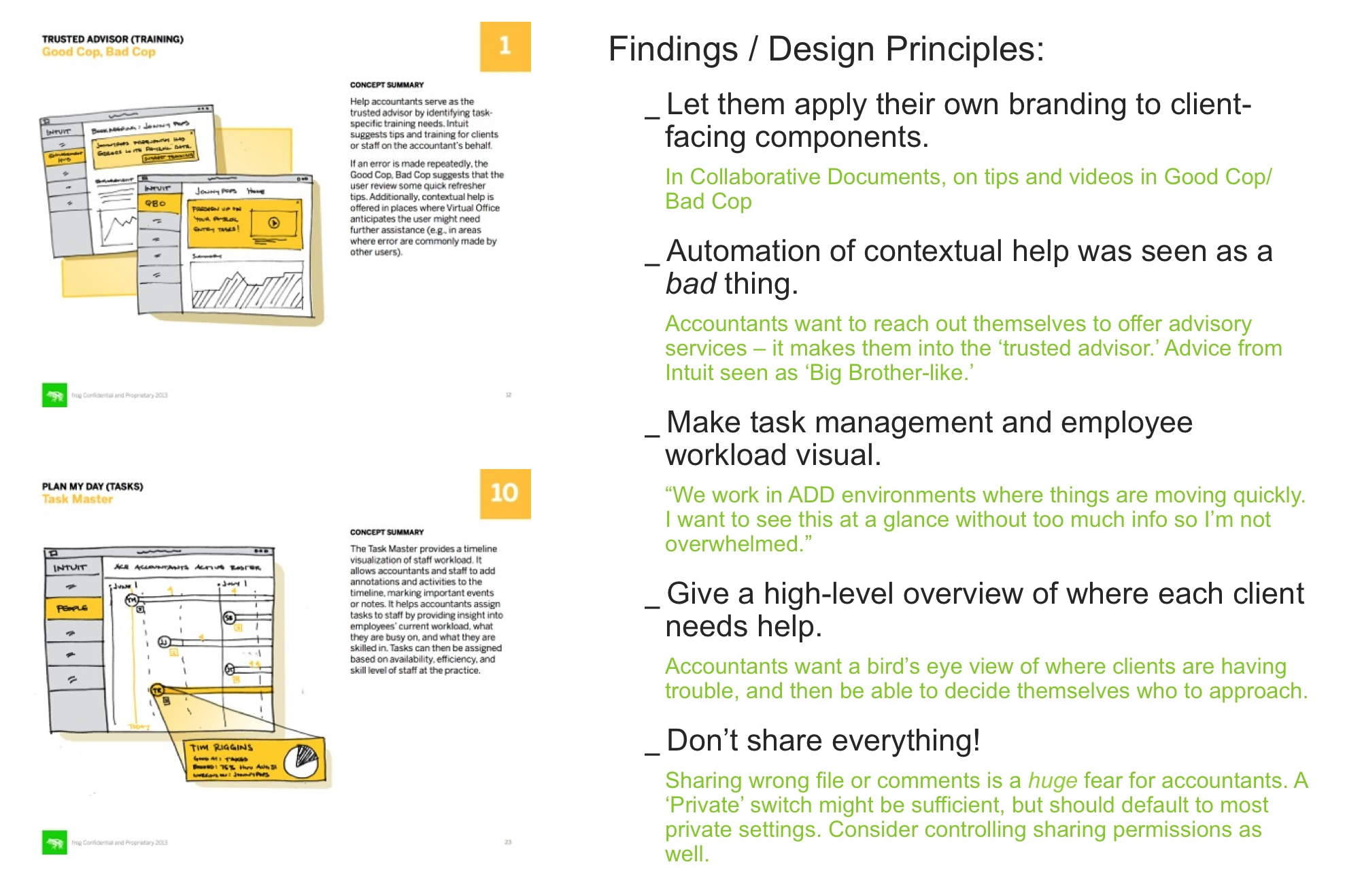 Design principles I created based on the research I led with 20 accountants.