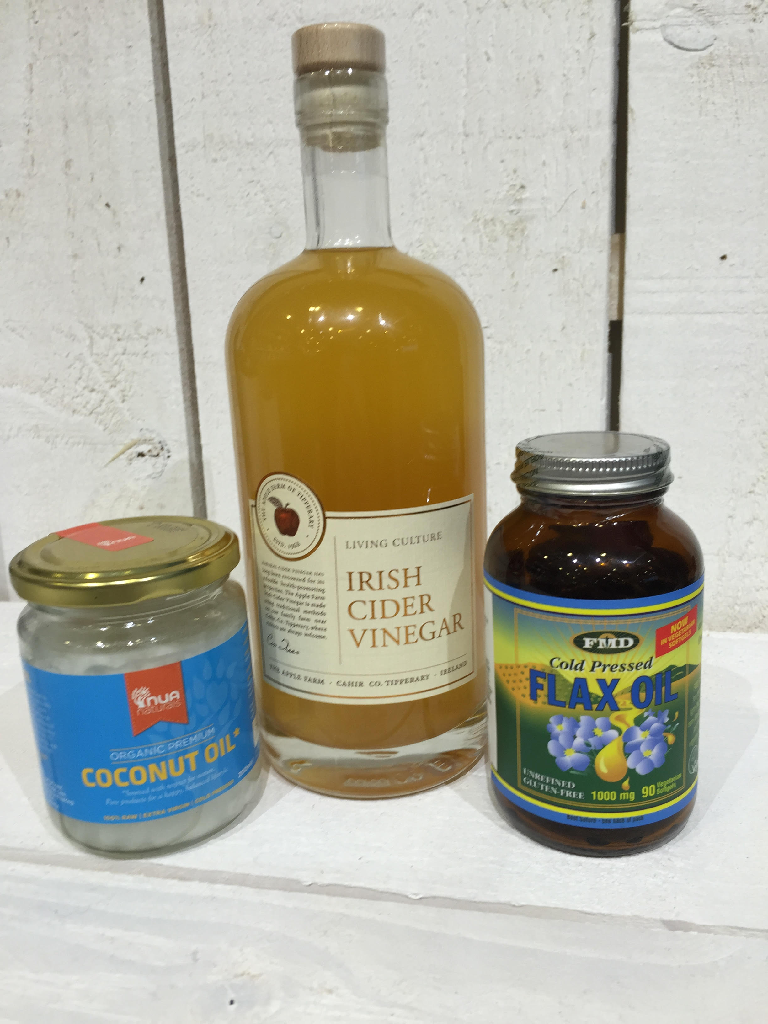 Coconut oil, apple cider vinegar and flax oil