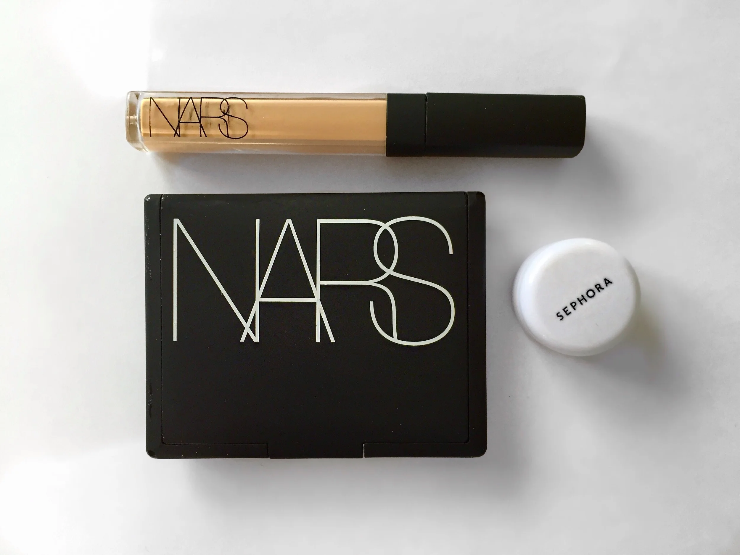 Concealer, powder and base