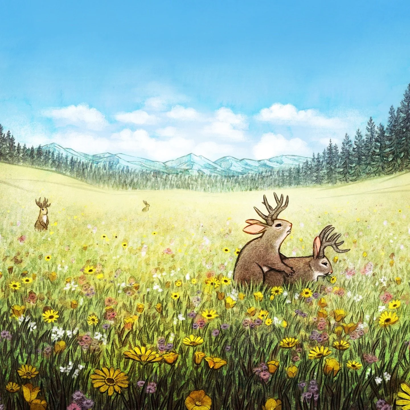 Happy Easter! I have a new mythical creature print to add to my collection and I&rsquo;m super proud of how it turned out: &ldquo;Horny Jackalopes&rdquo;🌸🐇🐇 Here&rsquo;s some narration why not: &ldquo;Somewhere in a distant, magical, spring meadow