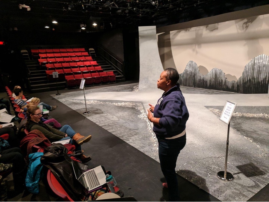 Playwright Lisa Langford leads a workshop at Dobama Theatre in 2018