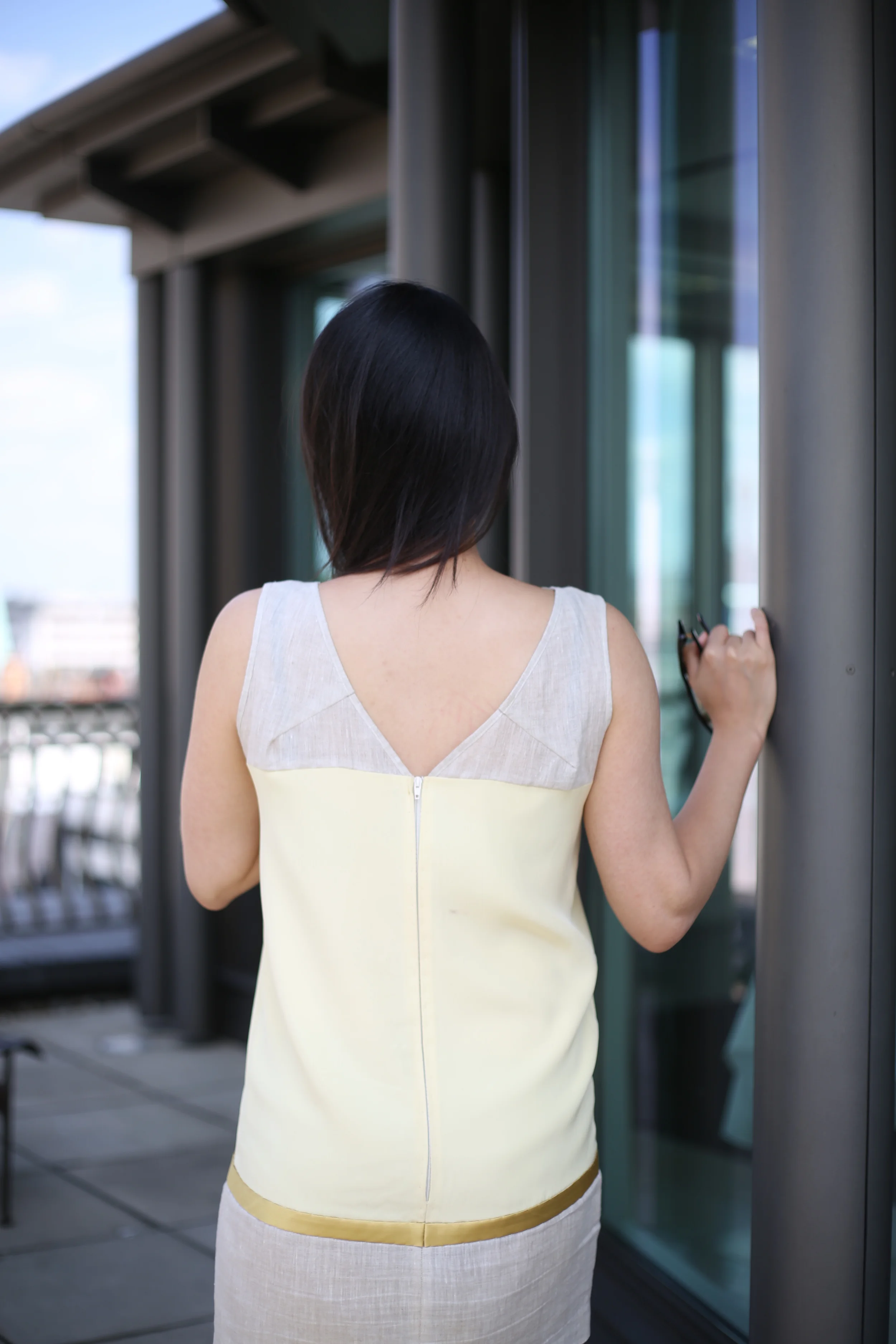 Pale yellow silk and linen dress - back detail