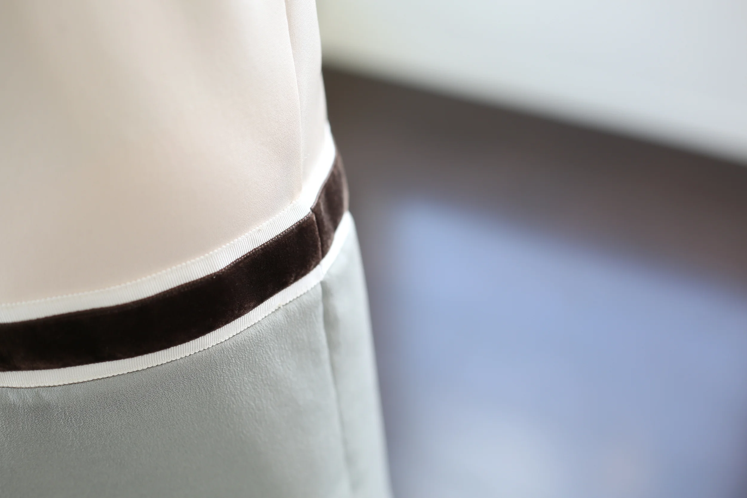 Peach and grey silk crepe dress - ribbon detail