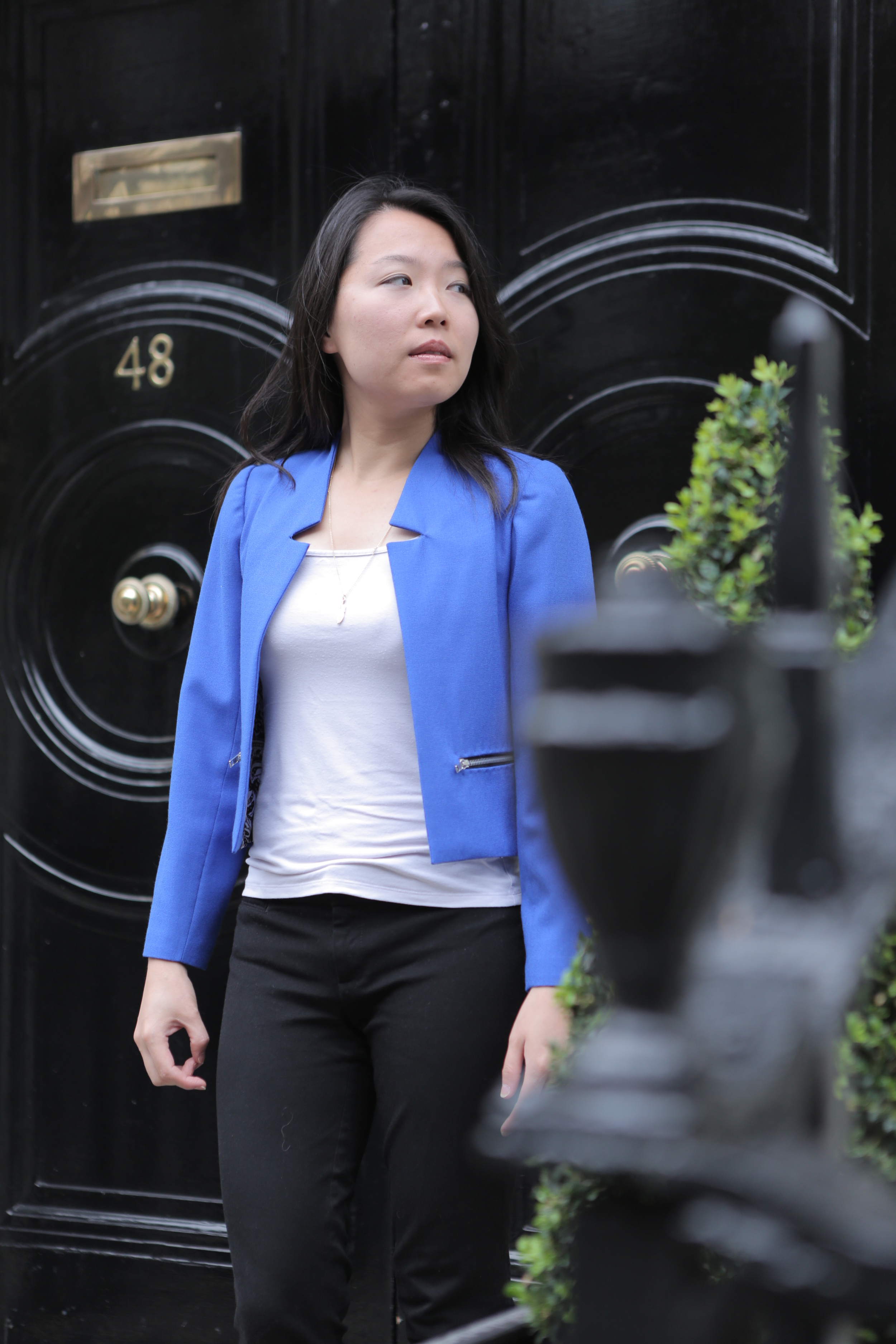 Electric blue wool crepe jacket