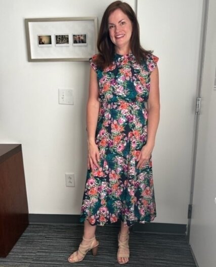 Meet Christine, a lawyer turned non-profit leader who was in Durham for her class reunion at Duke.  Christine happened to stroll past my booth at the Durham art market, and the green Anna dress caught her eye.  She tried it on, fell in love with the 