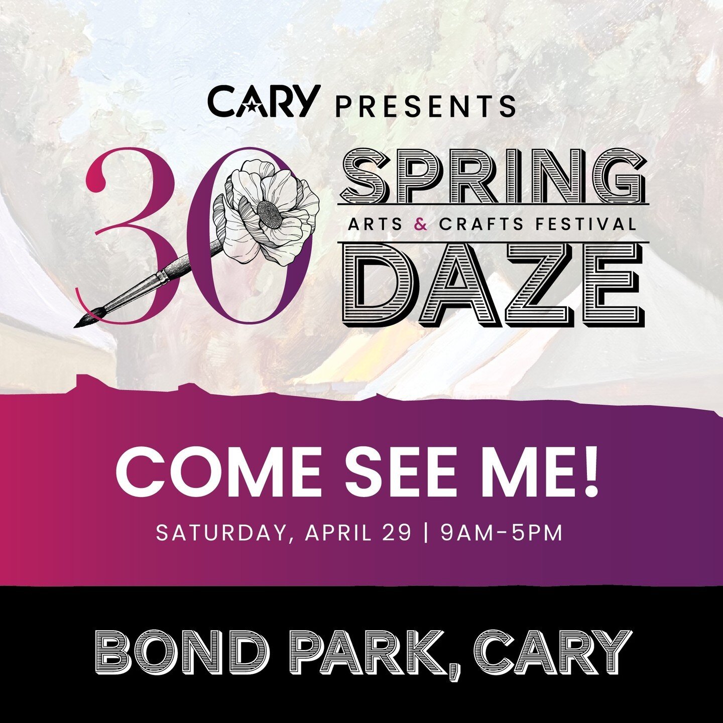 I'm so excited to be participating in my first arts festival, Spring Daze, this Saturday!  I've done a few craft markets, but I've never had a booth in a festival of this size (i.e. hundreds of vendors, thousands of visitors). If you're in Cary tomor