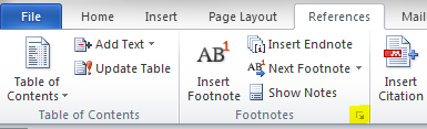Fig 5: The ribbon showing the footnotes section.