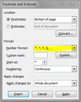 Fig 7: The endote format option changed to symbols.
