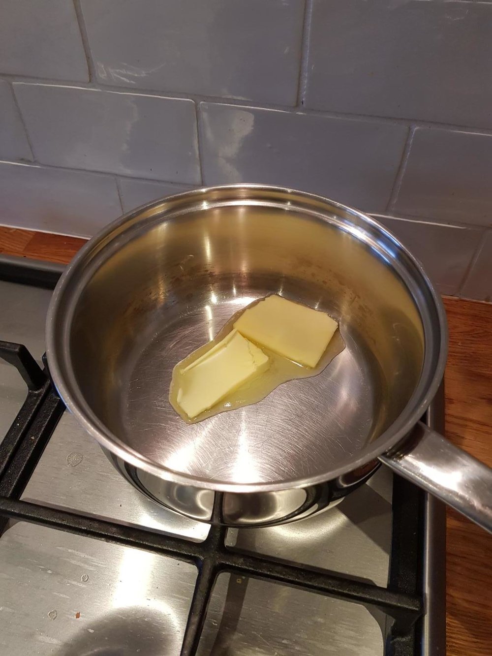  1: Put a knob of butter in the pan. 