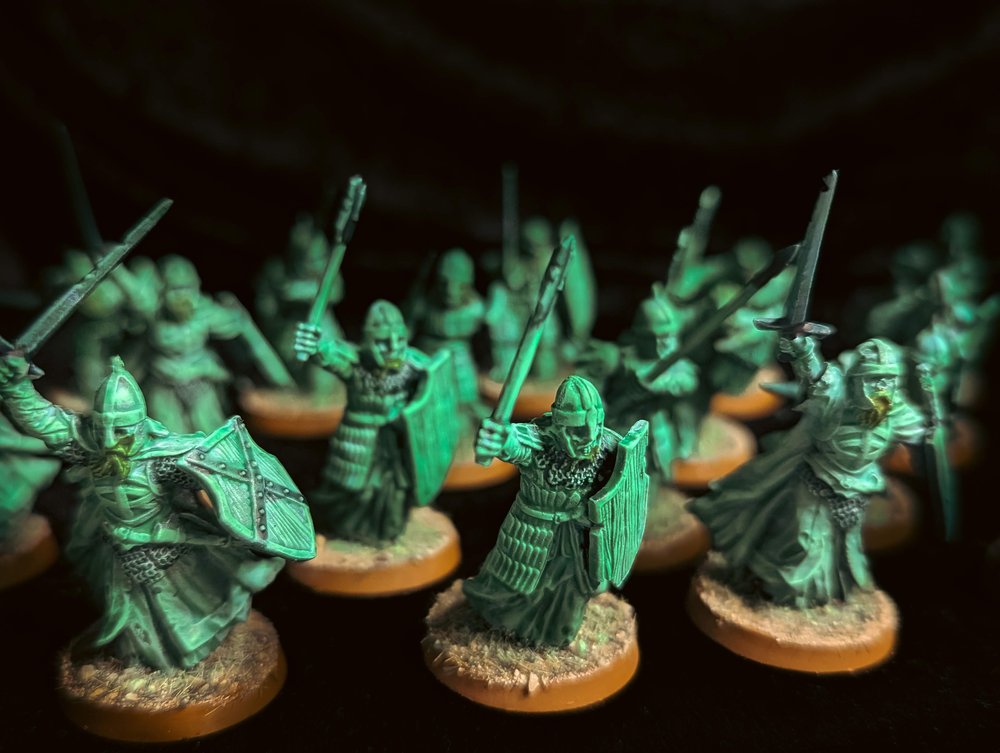 Games Workshop Army of the Dead painted miniatures on a black background 