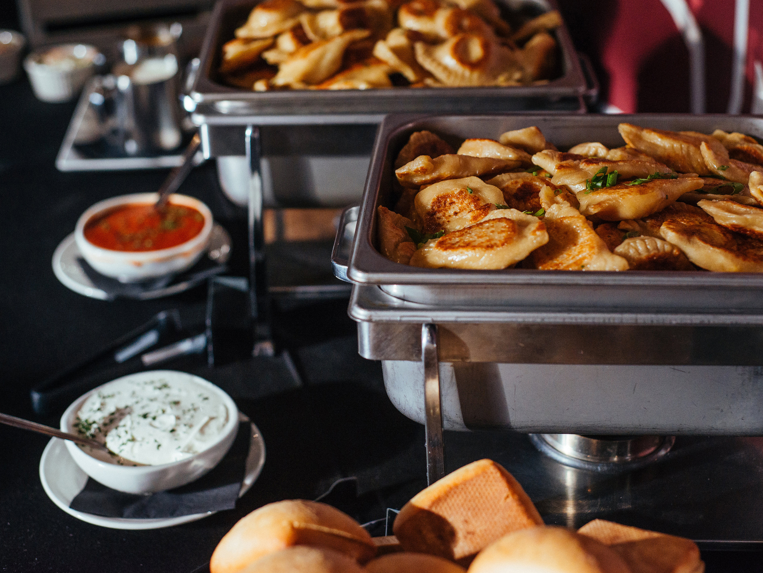 Event food in warmers on display