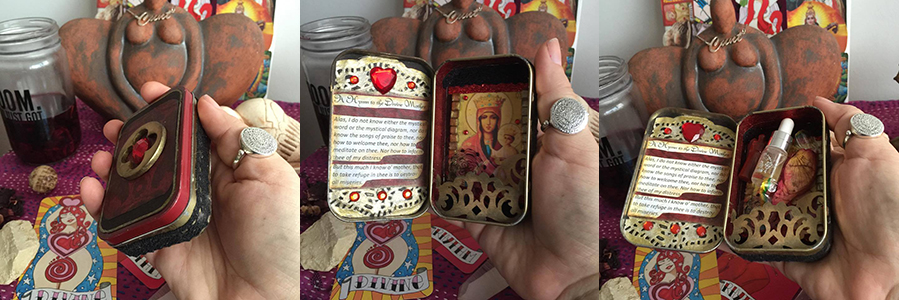 Lisa's candy tin altar helps her to create sacred space wherever she travels to.