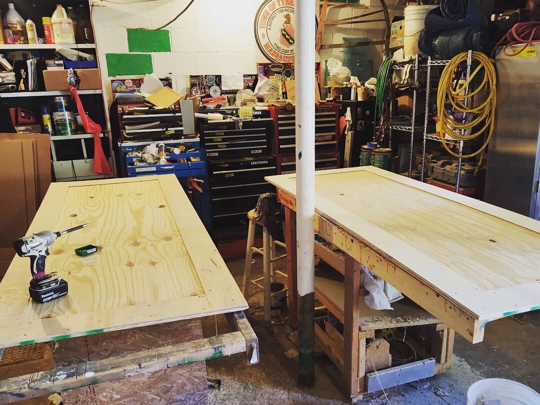 Custom closet doors, coming up! These will have a barn board frame with a full size mirror on both doors. They'll also be on a track to slide to the side with overlapping hardware. 
#art #building #board #custommade #craftsman #carpentry #custom #des