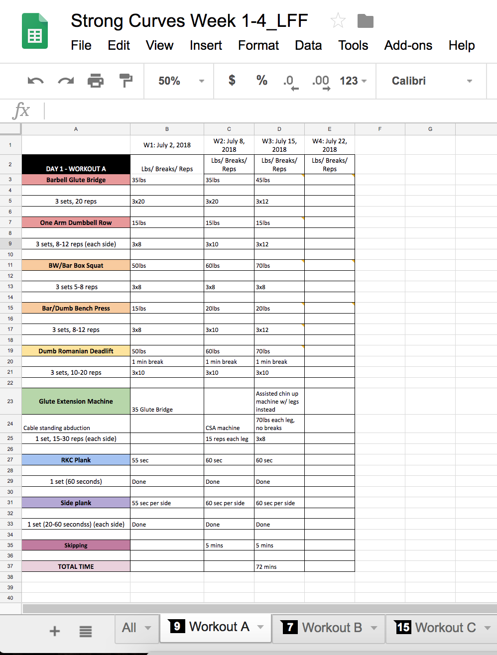 Google Docs Fitness Template