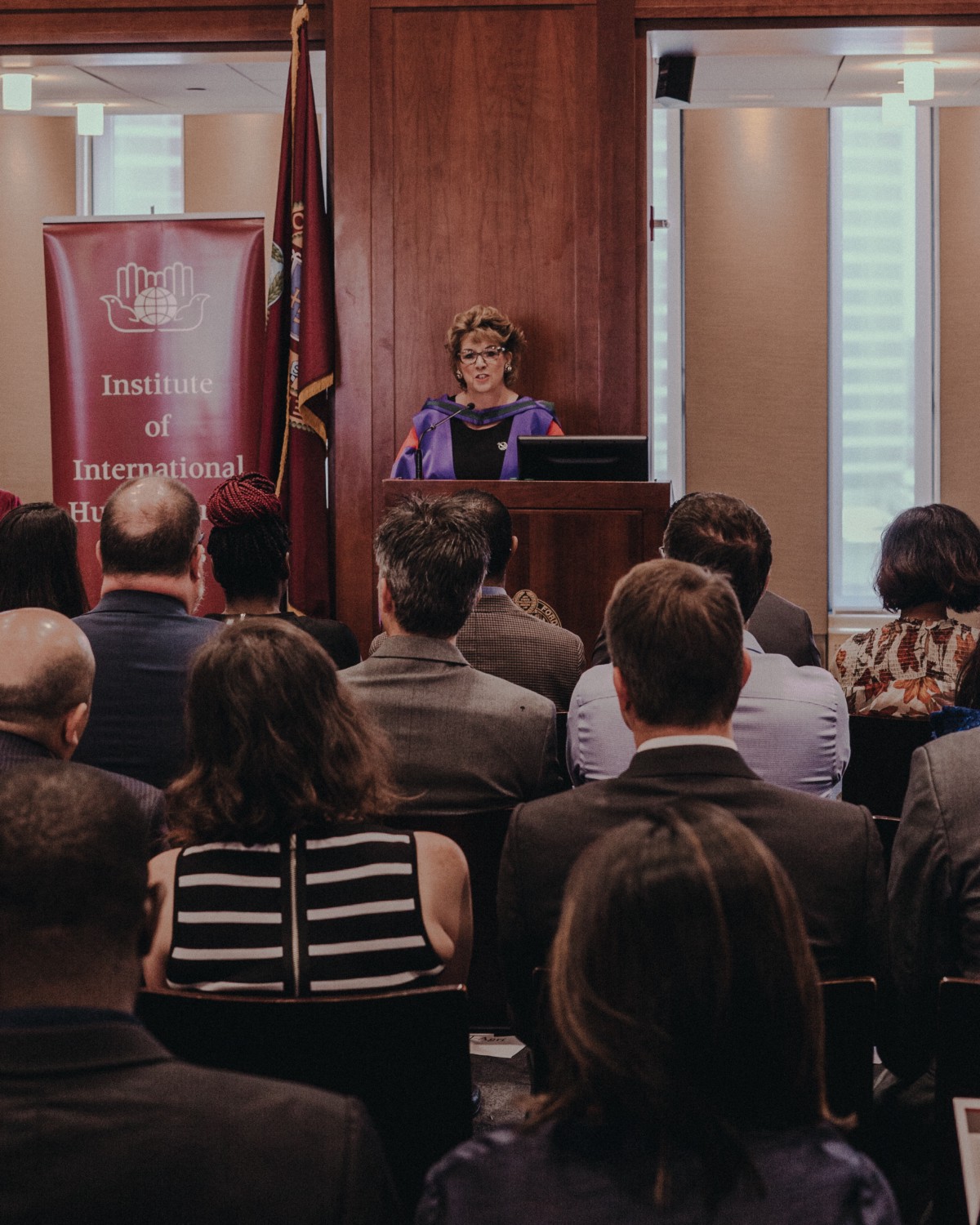 Permanent Representative of Ireland to the United Nations, H.E. Geraldine Byrne Nanson speaking to the IHDA graduating class.