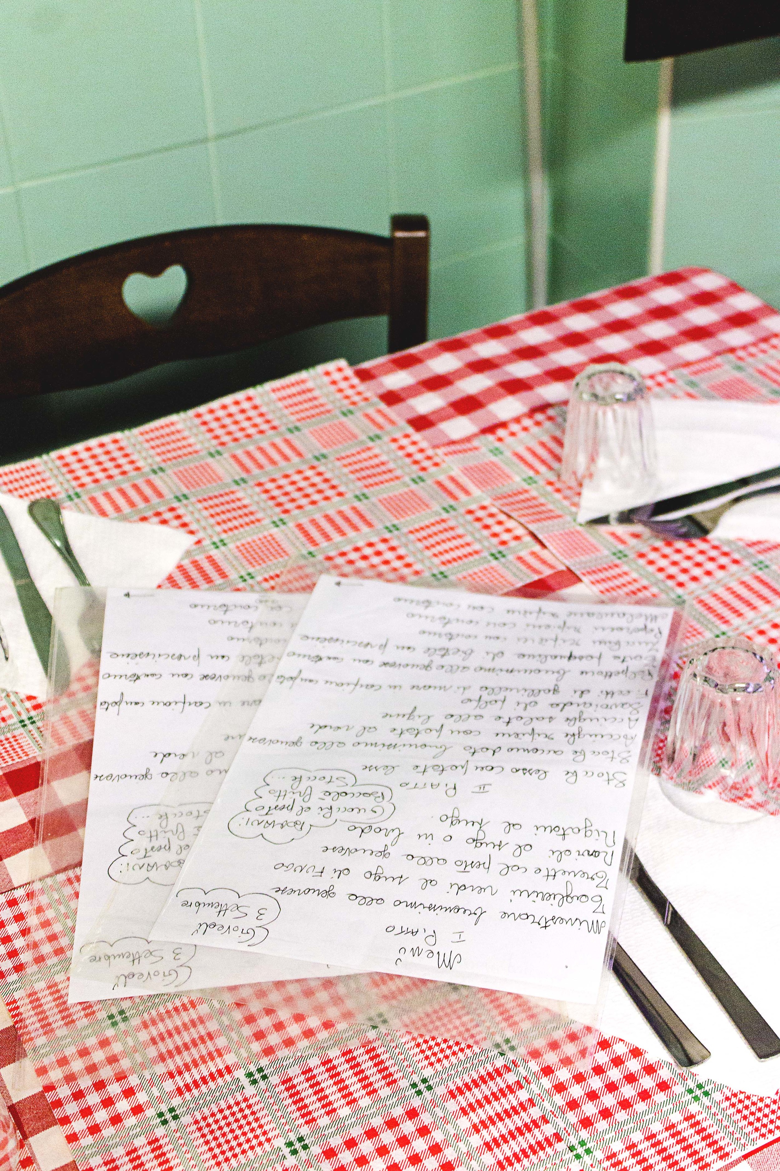 The hand written and understated ;) menu.