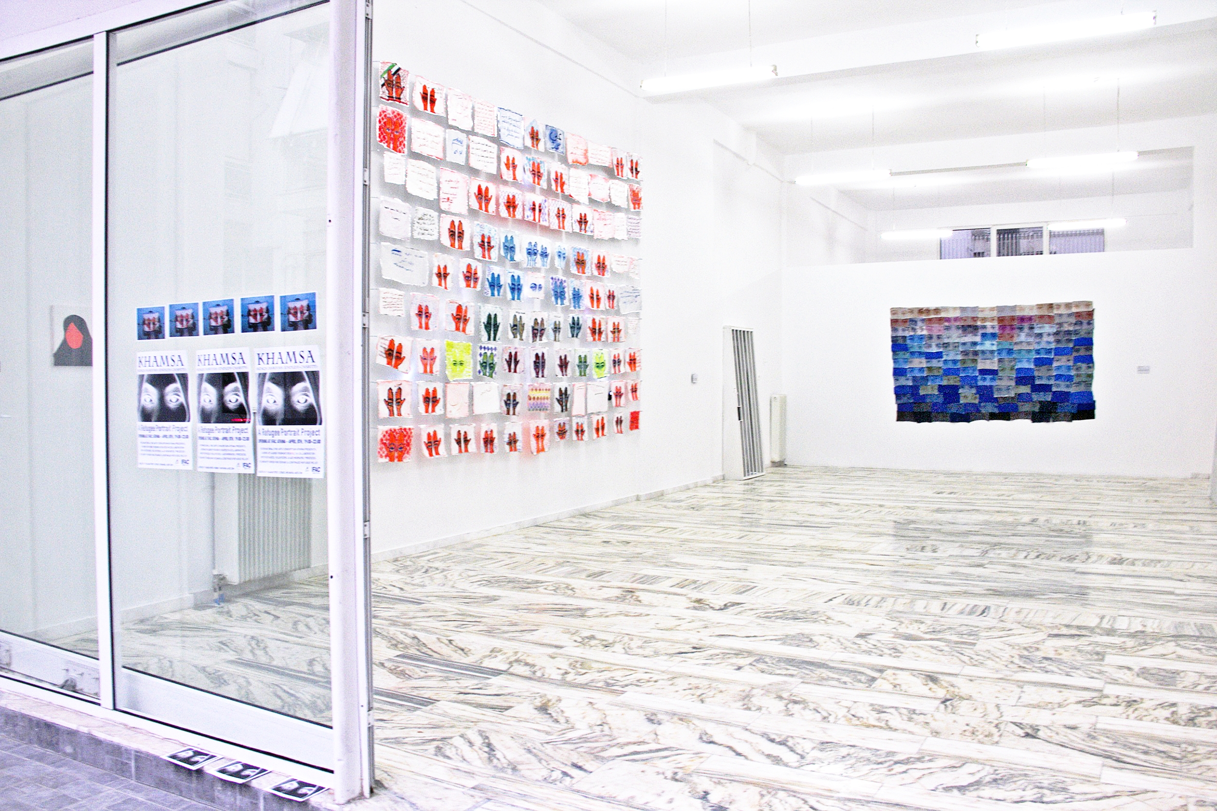 Installation view of solo exhibition 'Khamsa' at International Fine Arts Consortium (IFAC) Athina, 2016. Photo courtesy of artist.