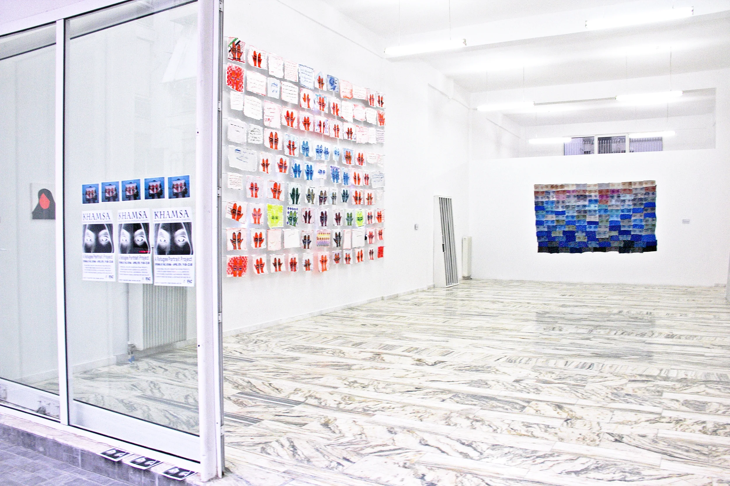 Installation view of solo exhibition 'Khamsa' at International Fine Arts Consortium (IFAC) Athina, 2016. Photo courtesy of artist.