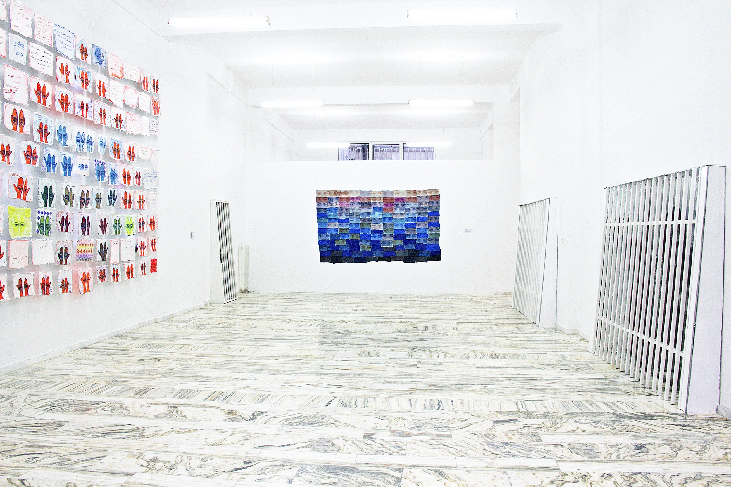 Installation view of solo exhibition 'Khamsa' at International Fine Arts Consortium (IFAC) Athina, 2016. Photo courtesy of artist.