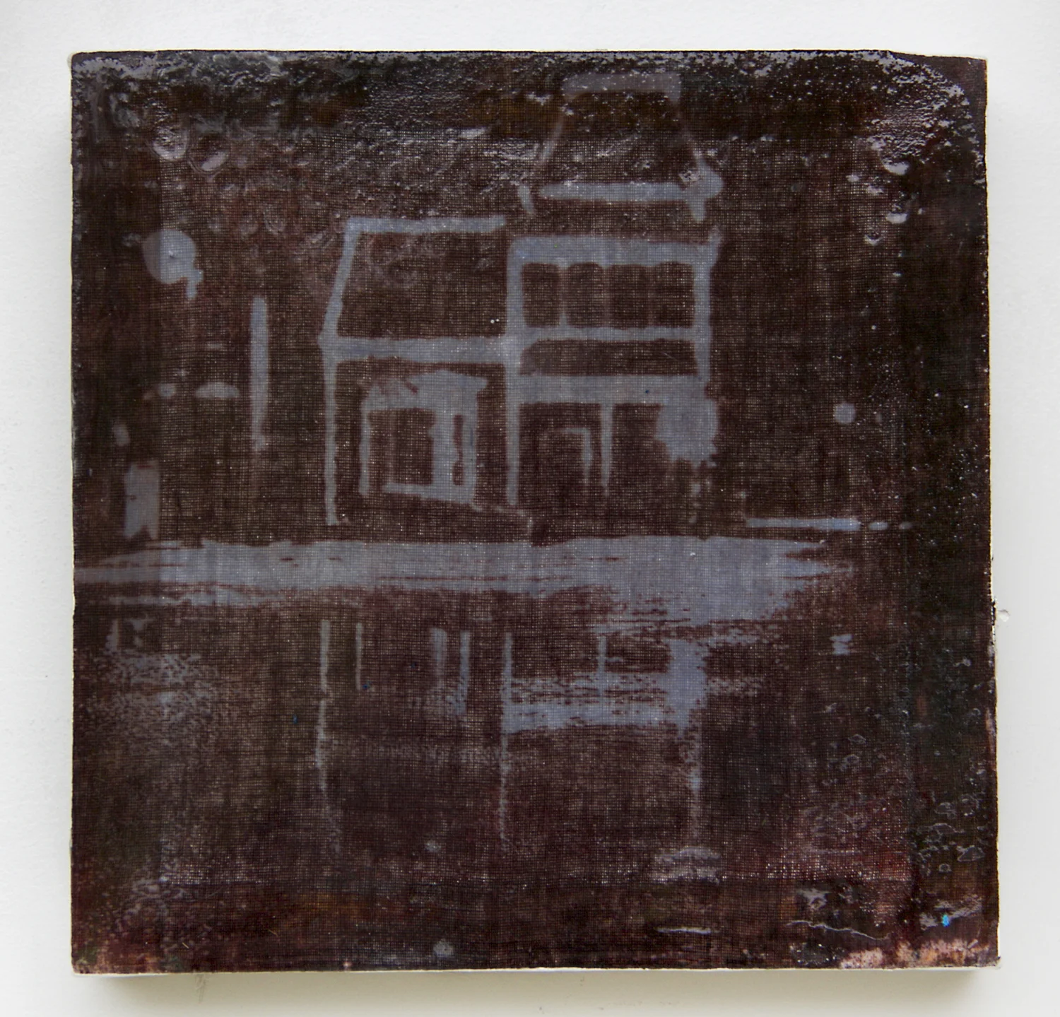 (2016) Inkodye on stretched cloth, resin, and wax, 10" x 10"