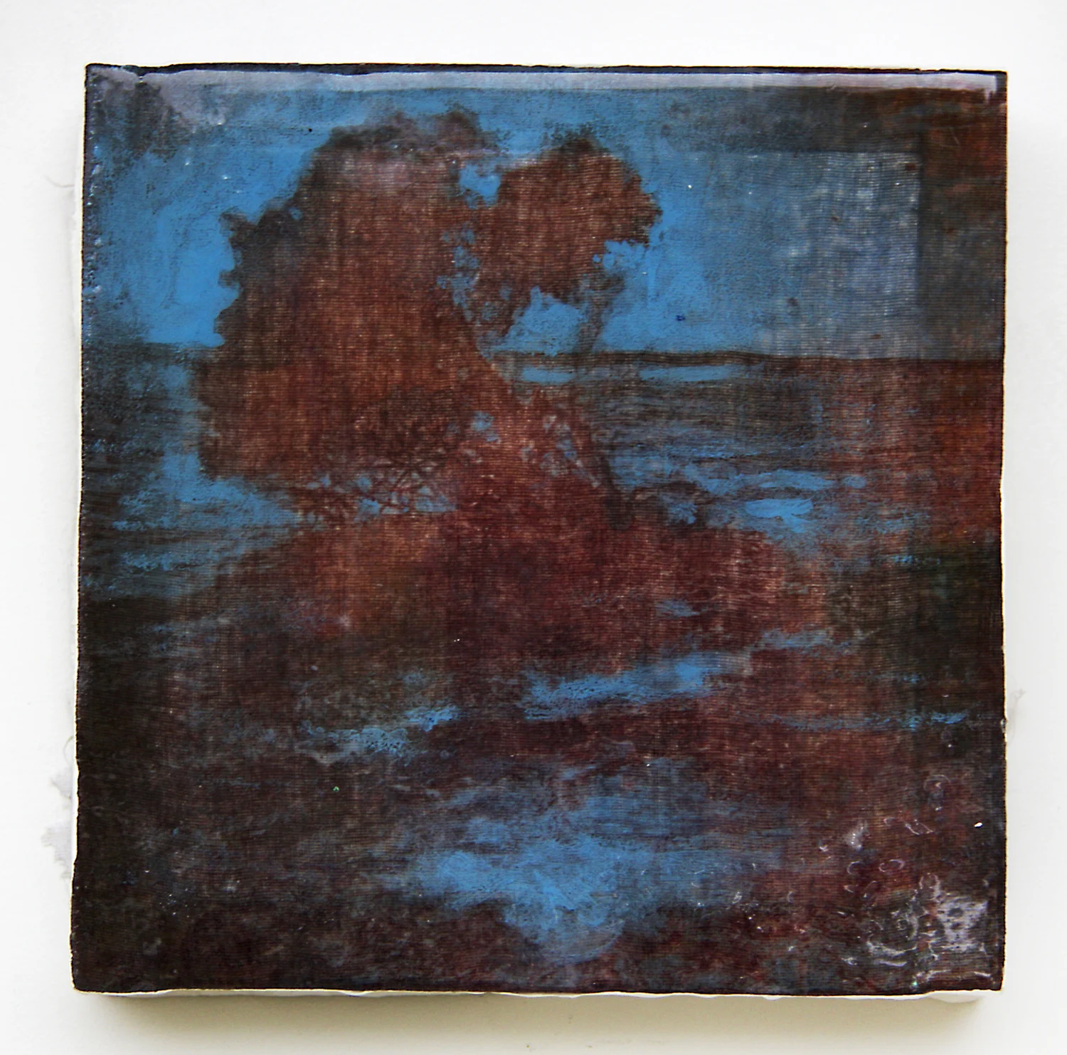'Blue Tree, Indonesia' (2016) Inkodye on stretched cloth, resin, and wax, 10" x 10"