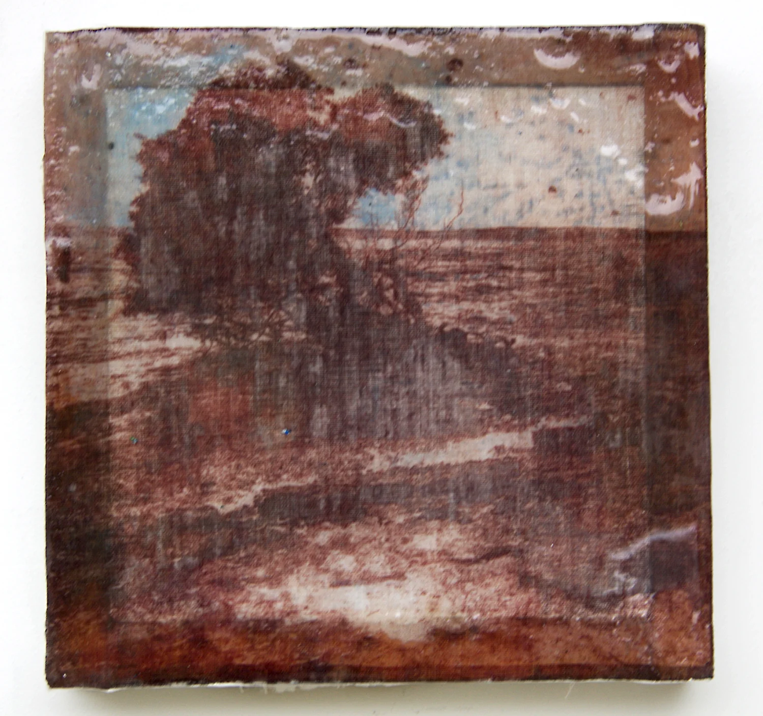 (2016) Inkodye on stretched cloth, resin, and wax, 10" x 10"