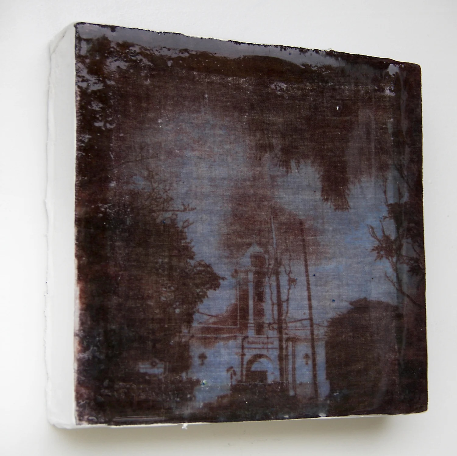 (2016) Inkodye on stretched cloth, resin, and wax, 10" x 10"