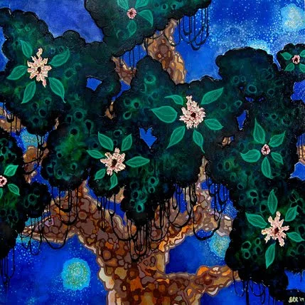 'Tree of Life' (2008) Acrylic, spray paint, on canvas stretched on panel, 5' x 5'