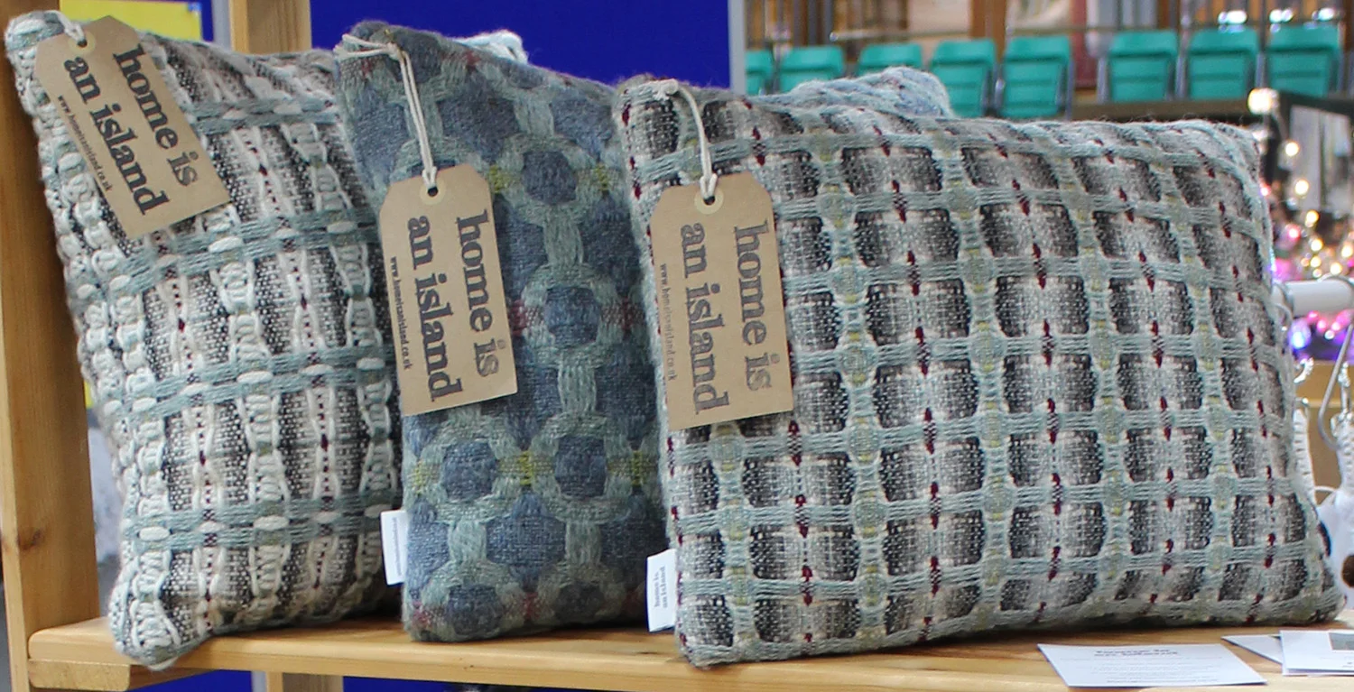 Some of my Leabakka cushions. These were inspired by a worn window frame and the stonework of an old crofthouse on the island of Yell.