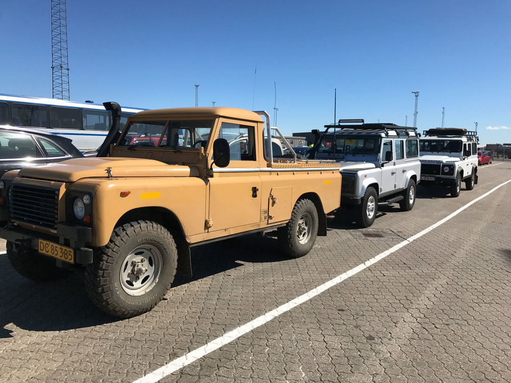 Three Landys deep lining up for the ferry