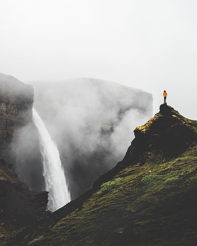 Perspective. A 122m waterfall, a towering, beastly awe-inspiring cascade becomes small, or huge. It&rsquo;s all in the framing and composition. 🤡 #iceland