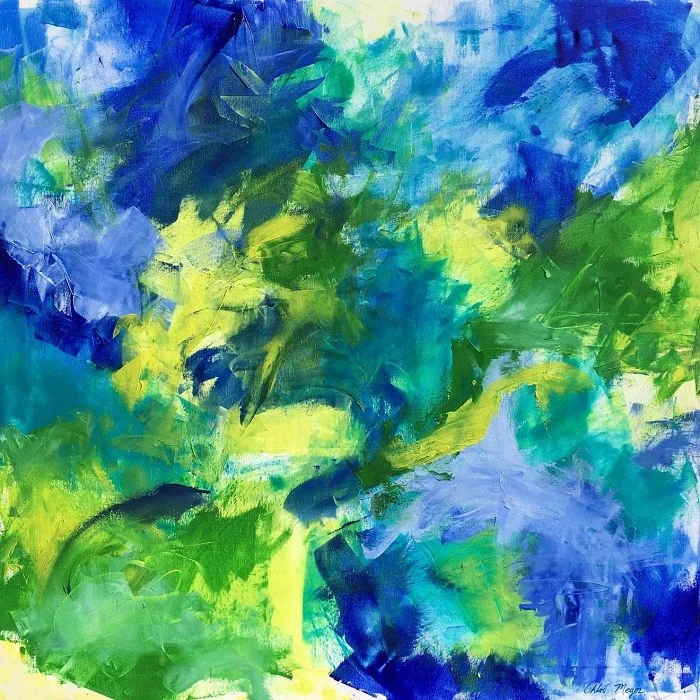 GRASSHOPPER, Chloé Meyer original art, 24" X 24", abstract oil painting on canvas