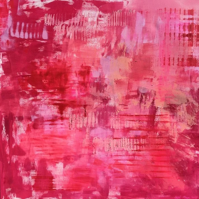 MIAMI PINK, Chloé Meyer original art, 24" X 24", abstract oil painting on canvas