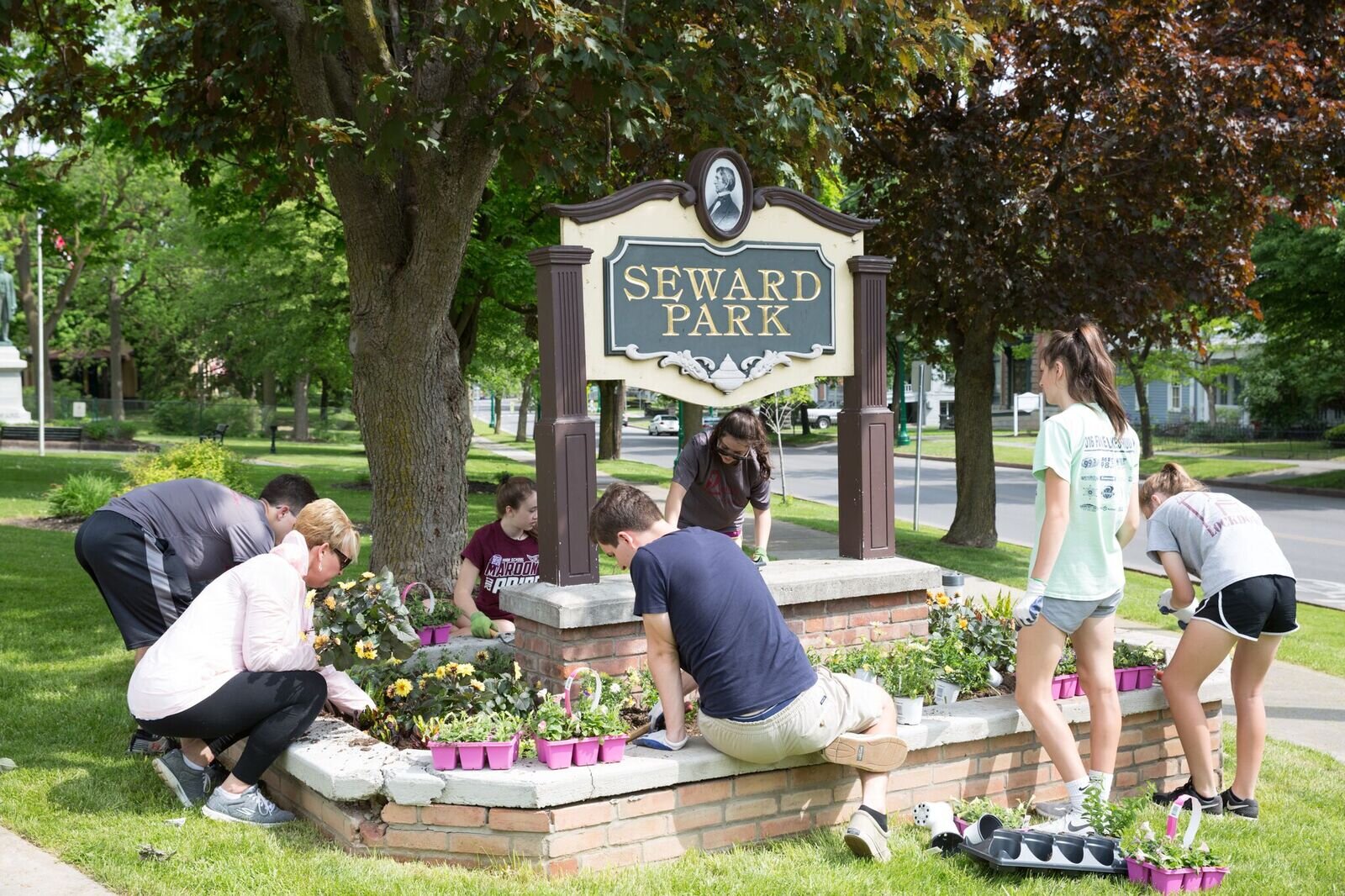 Planting flowers at Seward Park