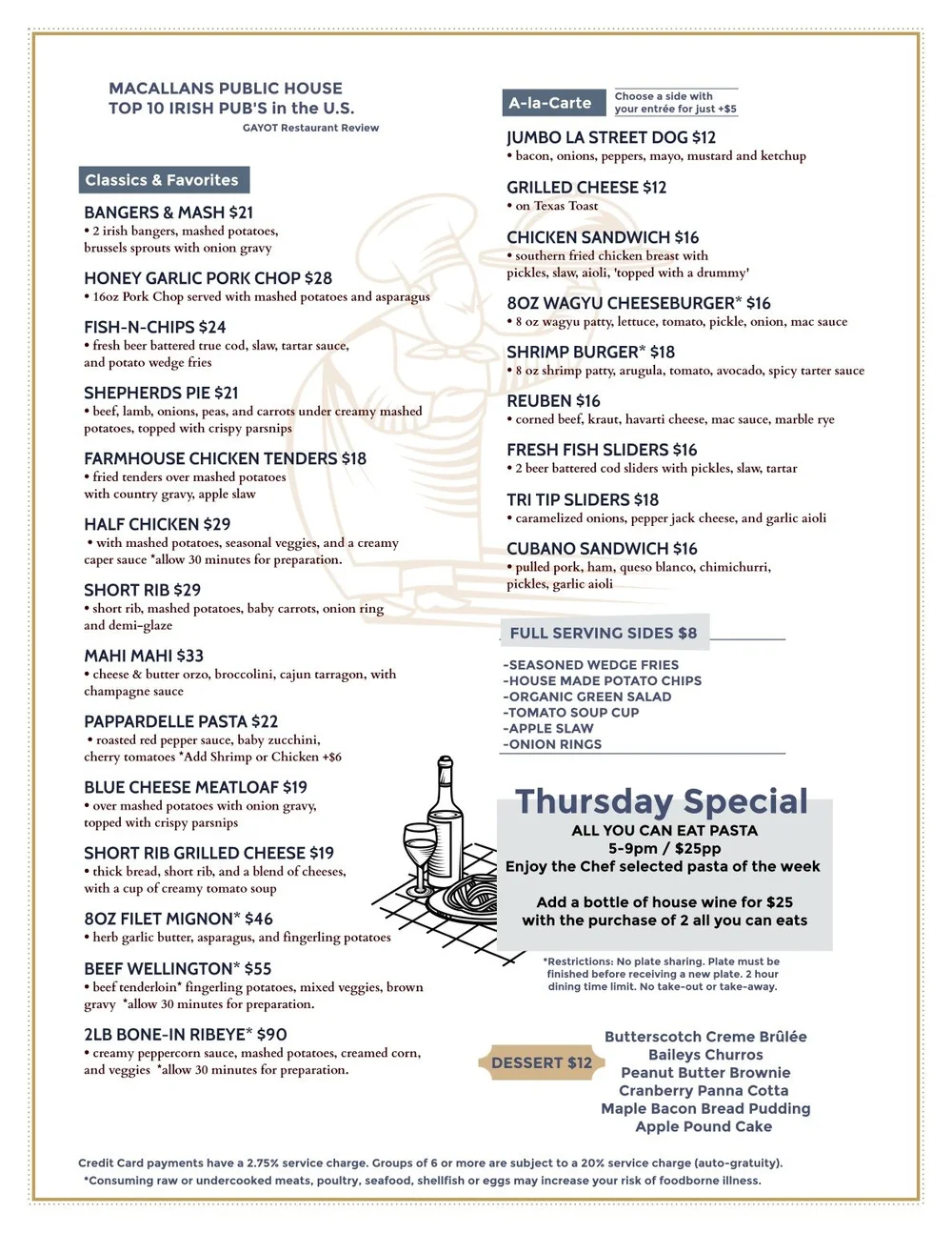 Macallans Public House Menu
