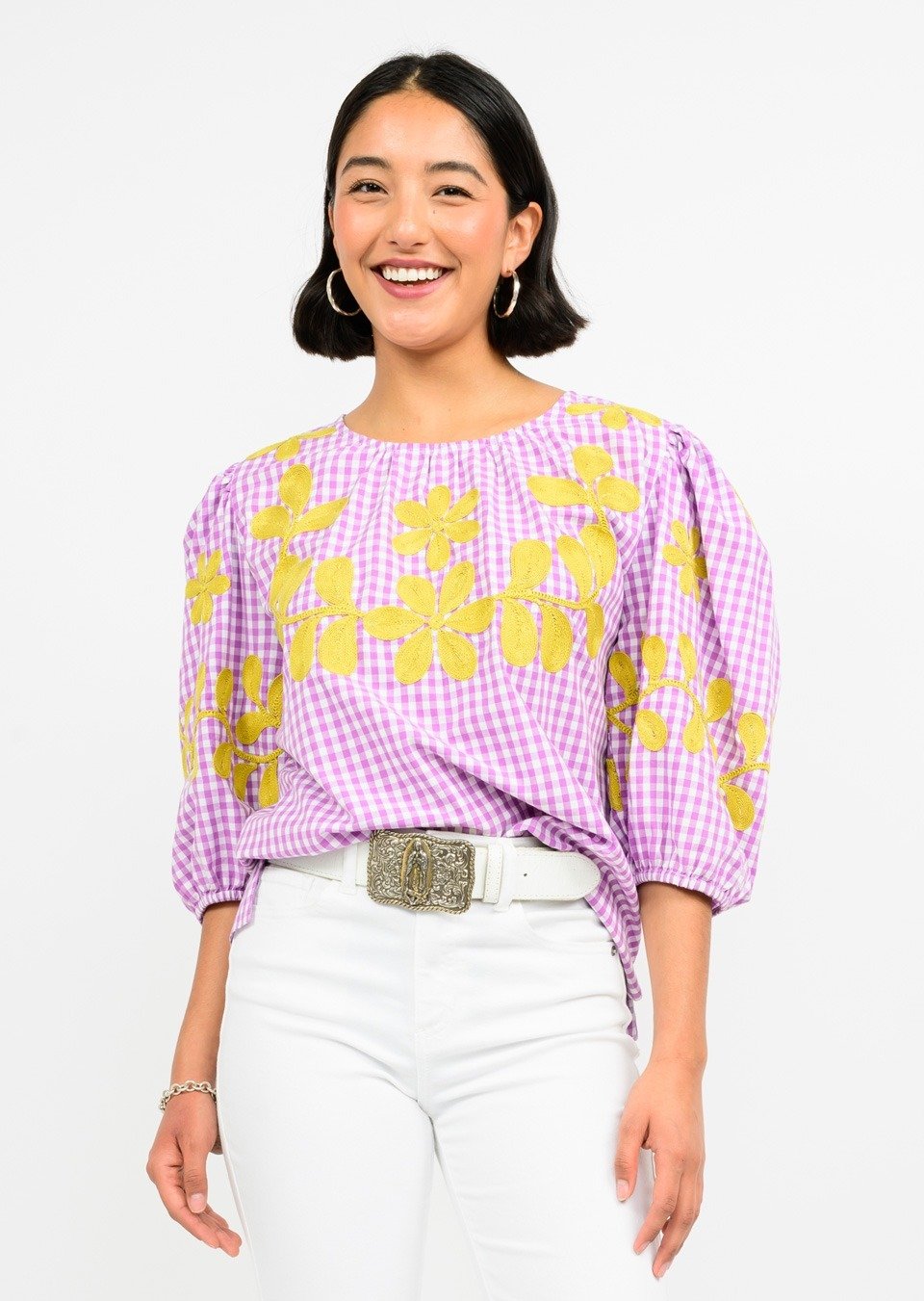 Ivy Jane Checked Embroidered Top