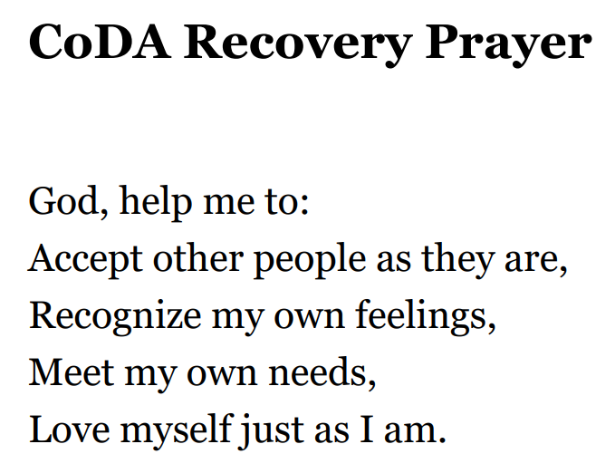 CoDA Recovery Prayer — Colorado CoDependents Anonymous (CoDA)