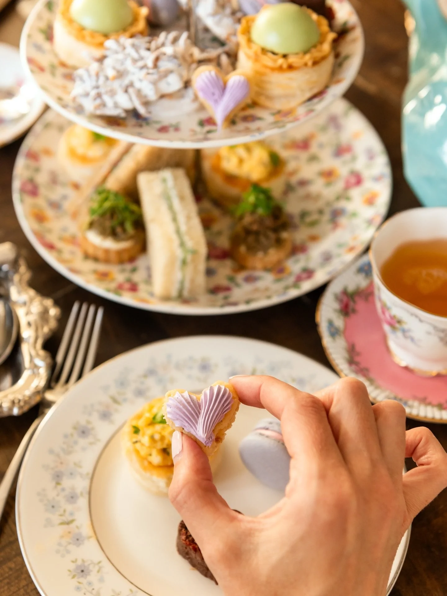 LOVE is on our new #AfternoonTea menu 🤍 launching today! We&rsquo;re leaning into savoury comfort bites and elegant sandwiches, with sweet macarons and delicious tarts. 
💓 Berry Palmiers
💓 Passionfruit Tarts
💓 Raspberry Macarons 
💓 Casis &amp; M