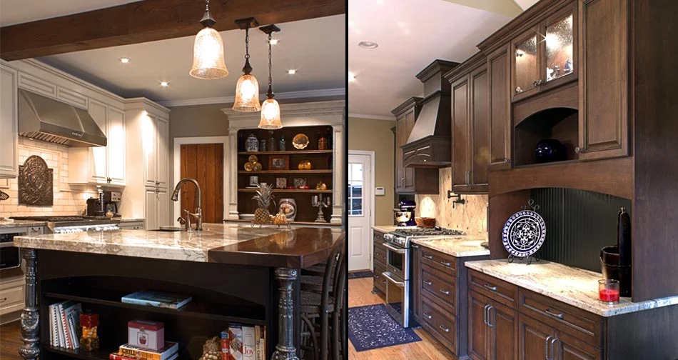 EUDORA CABINETS - CAMBRIDGE MAPLE ANTIQUE WHITE CHOCOLATE CLAZE AND CAMBRIDGE MAPLE PECAN VINTAGE