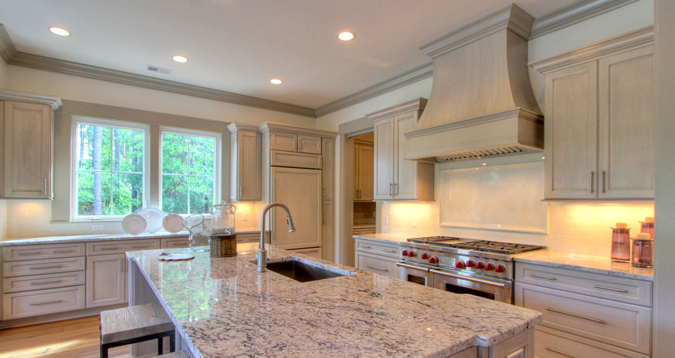 Lovely white kitchen cabinets with gray glaze Kitchens Baths Sherlock Homes Builders Inc
