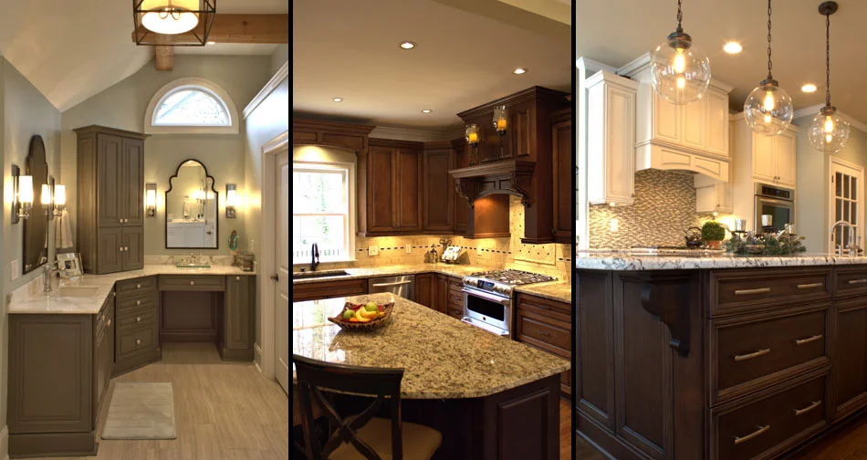 EUDORA CABINETS - LAWRENCE CREEKSTONE | HEIRLOOM II PECAN | HARMONY BRIGHT WHITE