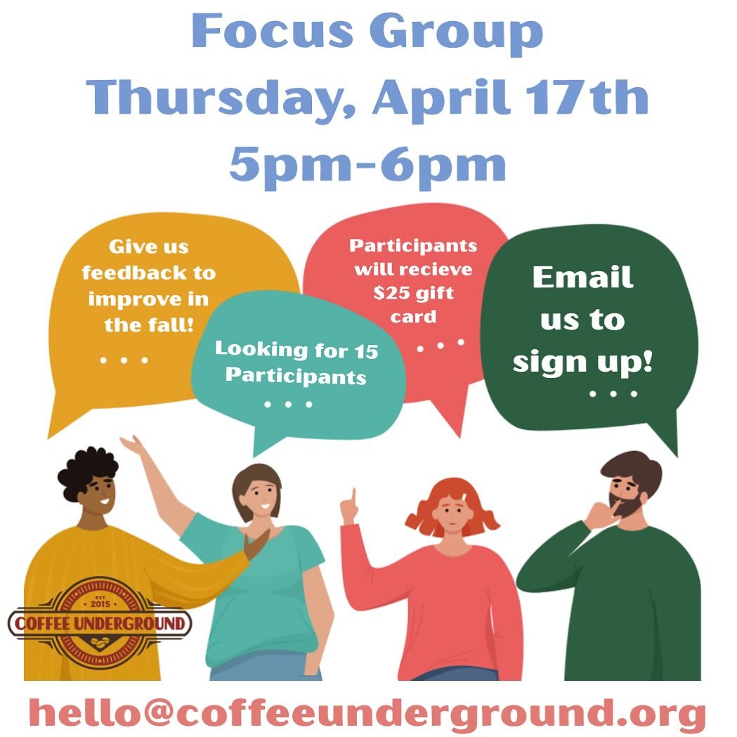 Hello friends! We are looking for 15 students to participate in an end of the year focus group next week! We would love to get some feedback from you all so that we can make improvements in the fall. Participants will be able to choose from a variety